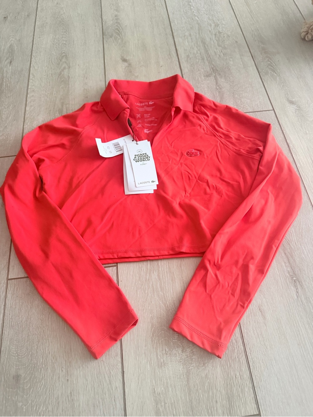 Lacoste Coral Long-Sleeve Cropped Polo Top